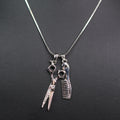 Hair Comb & Shears Rhinestone Accented Charm Necklace