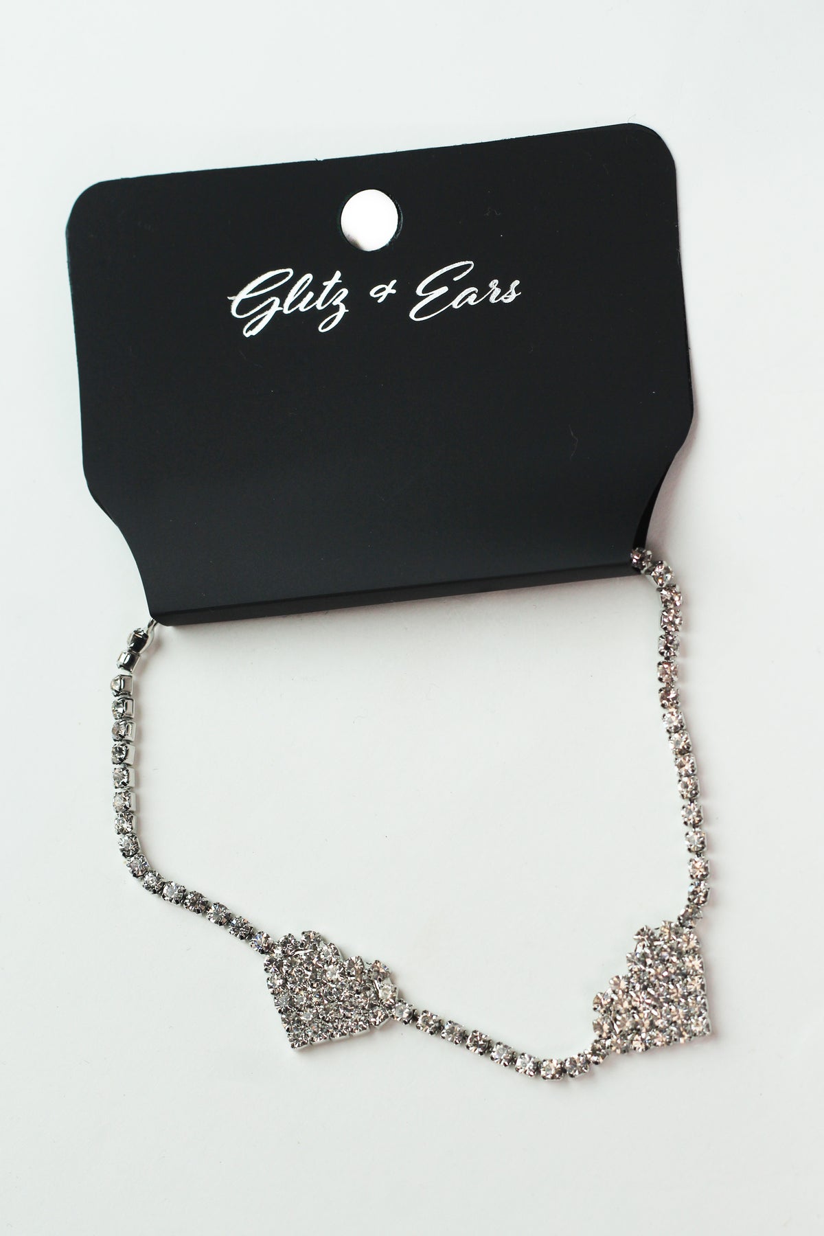 2pc Rhinestone Anklet Set w/ Heart Accents
