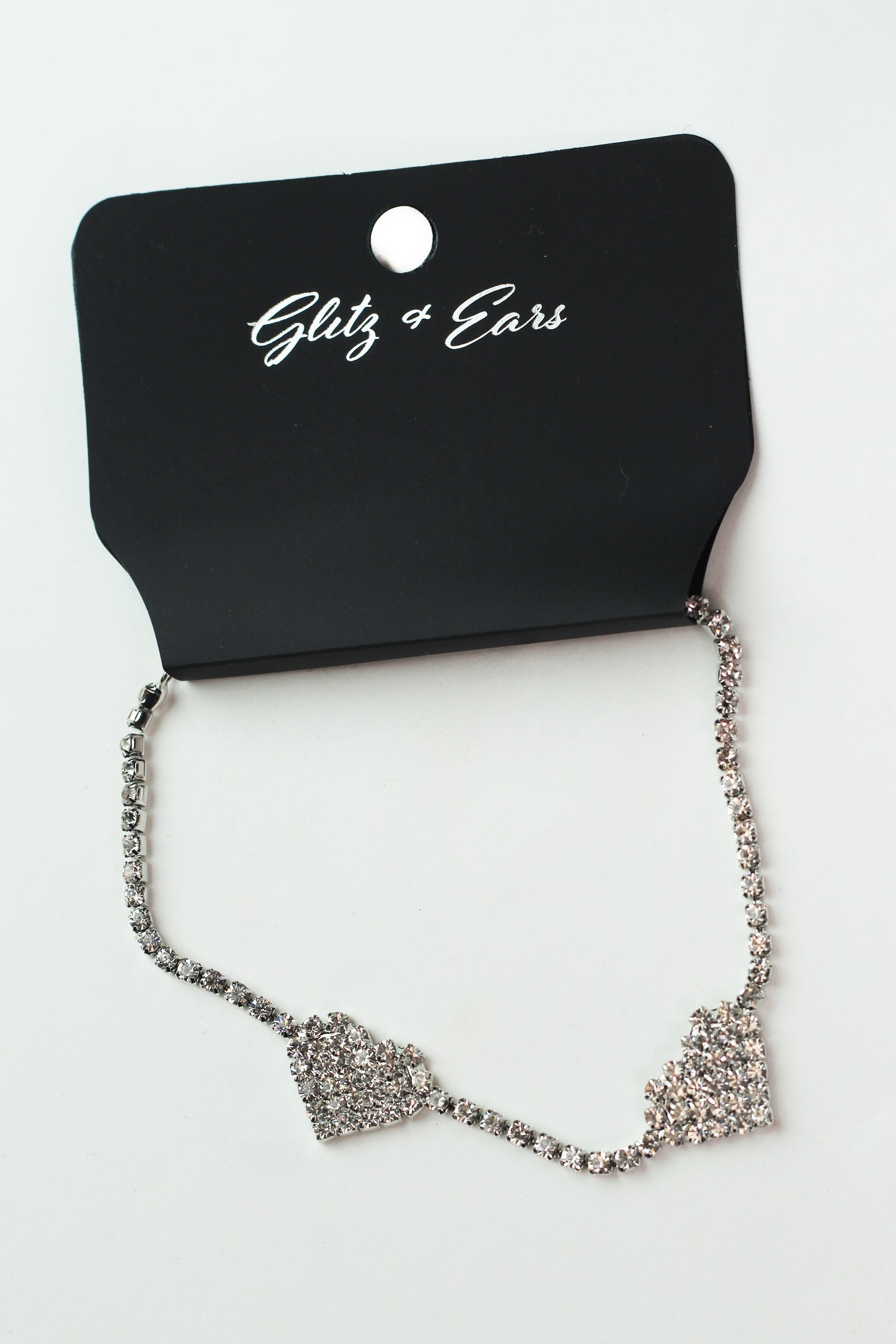 2pc Rhinestone Anklet Set w/ Heart Accents
