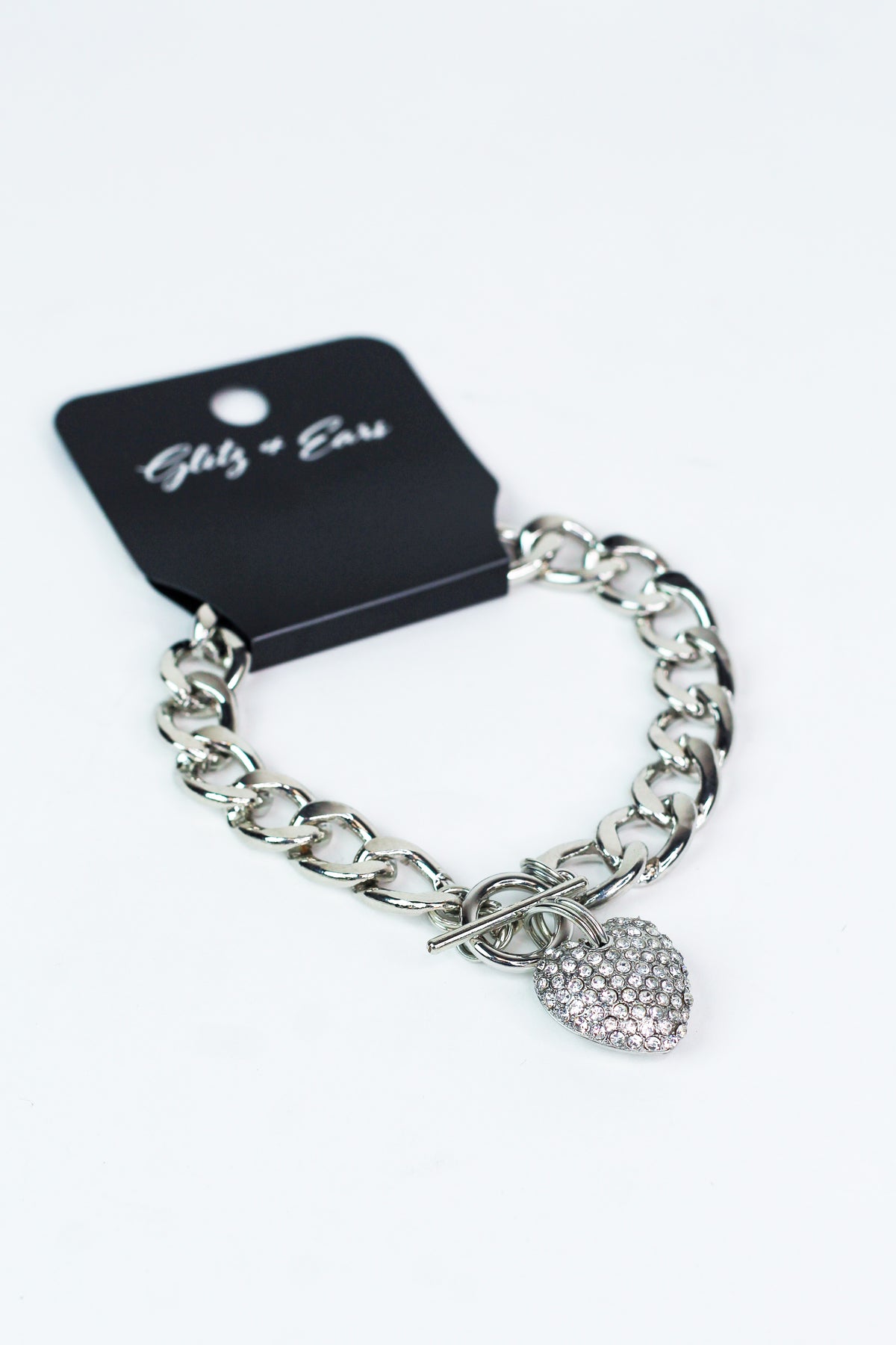 Thick Link Puffy Rhinestone Heart Bracelet - Glitz &amp; Ears Boutique
