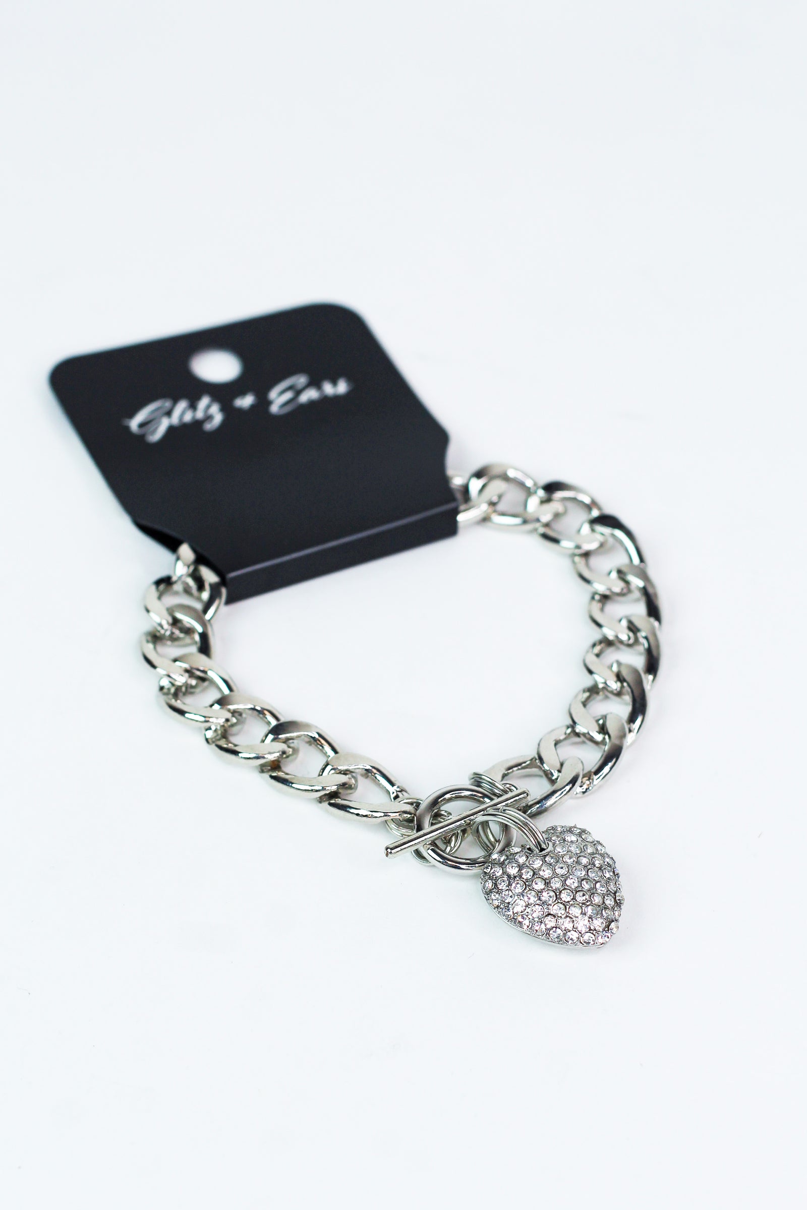 Thick Link Puffy Rhinestone Heart Bracelet - Glitz & Ears Boutique