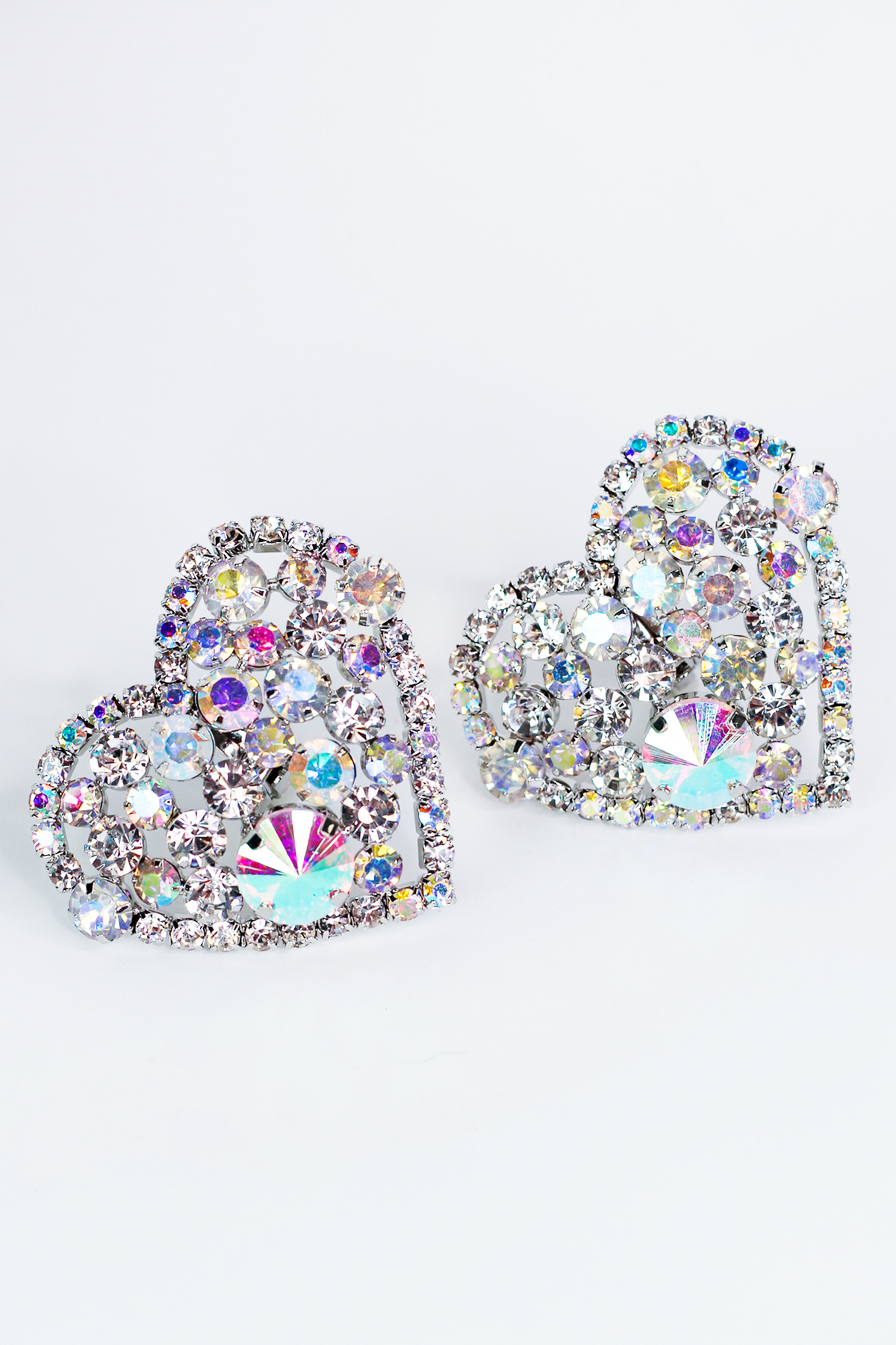 Large Heart Multisize Rhinestone Clip On Earrings