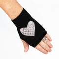Rhinestone Heart Fingerless Gloves