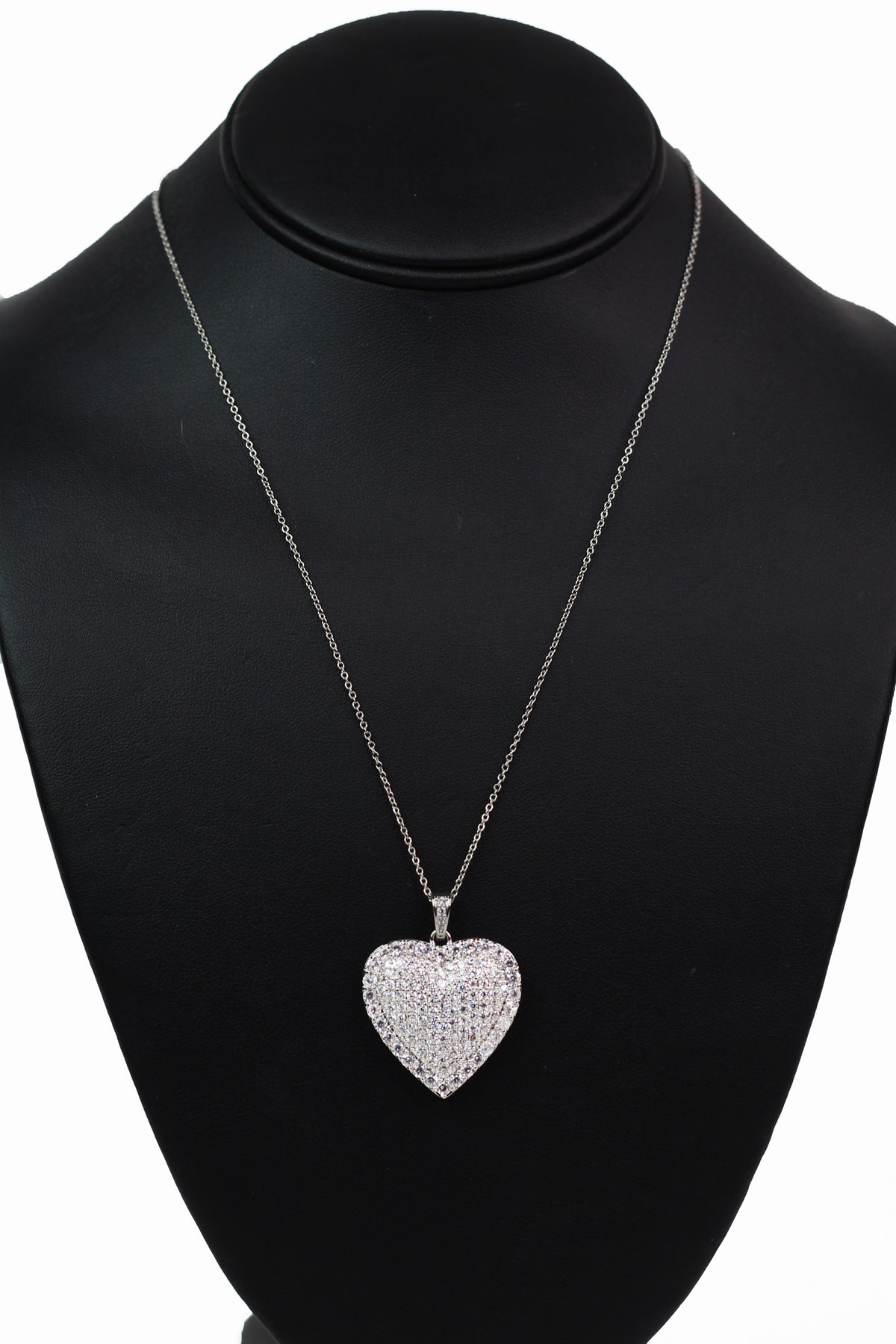Rhinestone Trimmed Pave Puffy Heart Necklace