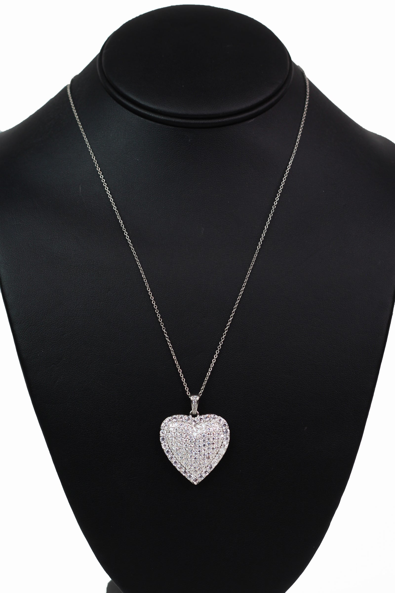 Rhinestone Trimmed Pave Puffy Heart Necklace
