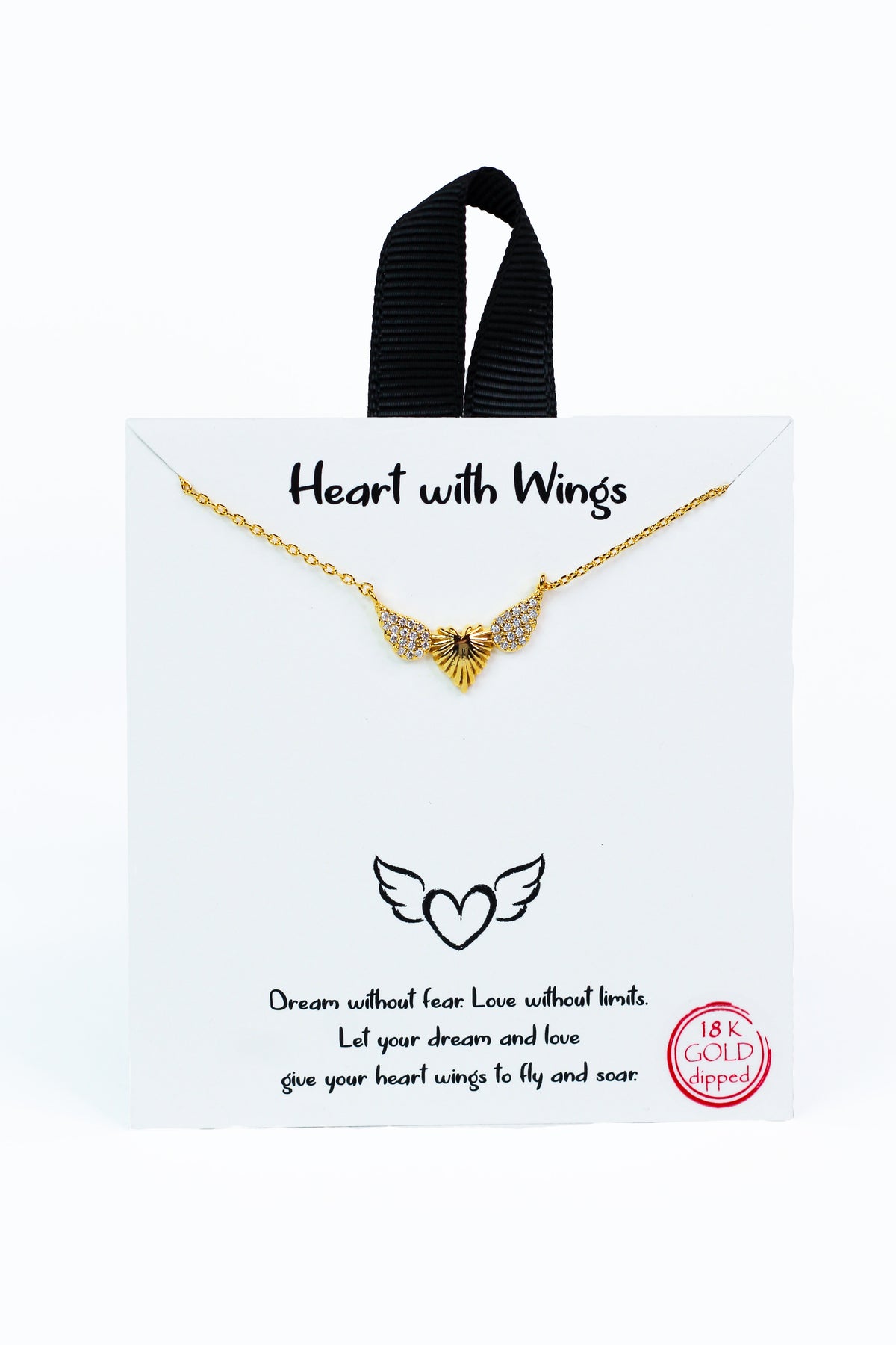Winged Heart Rhinestone Necklace