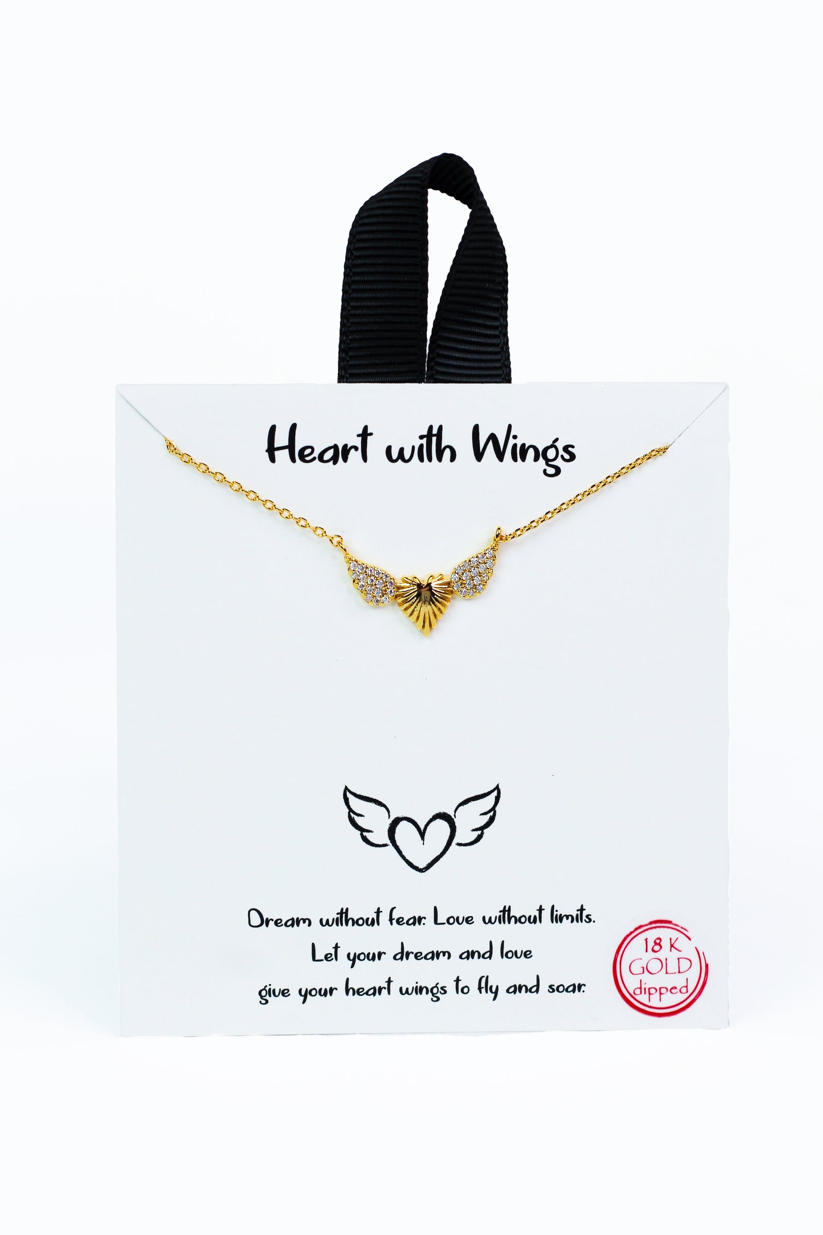 Winged Heart Rhinestone Necklace