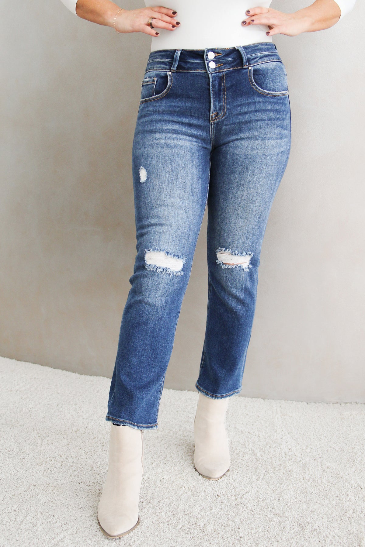 High Rise Ankle Straight Jeans