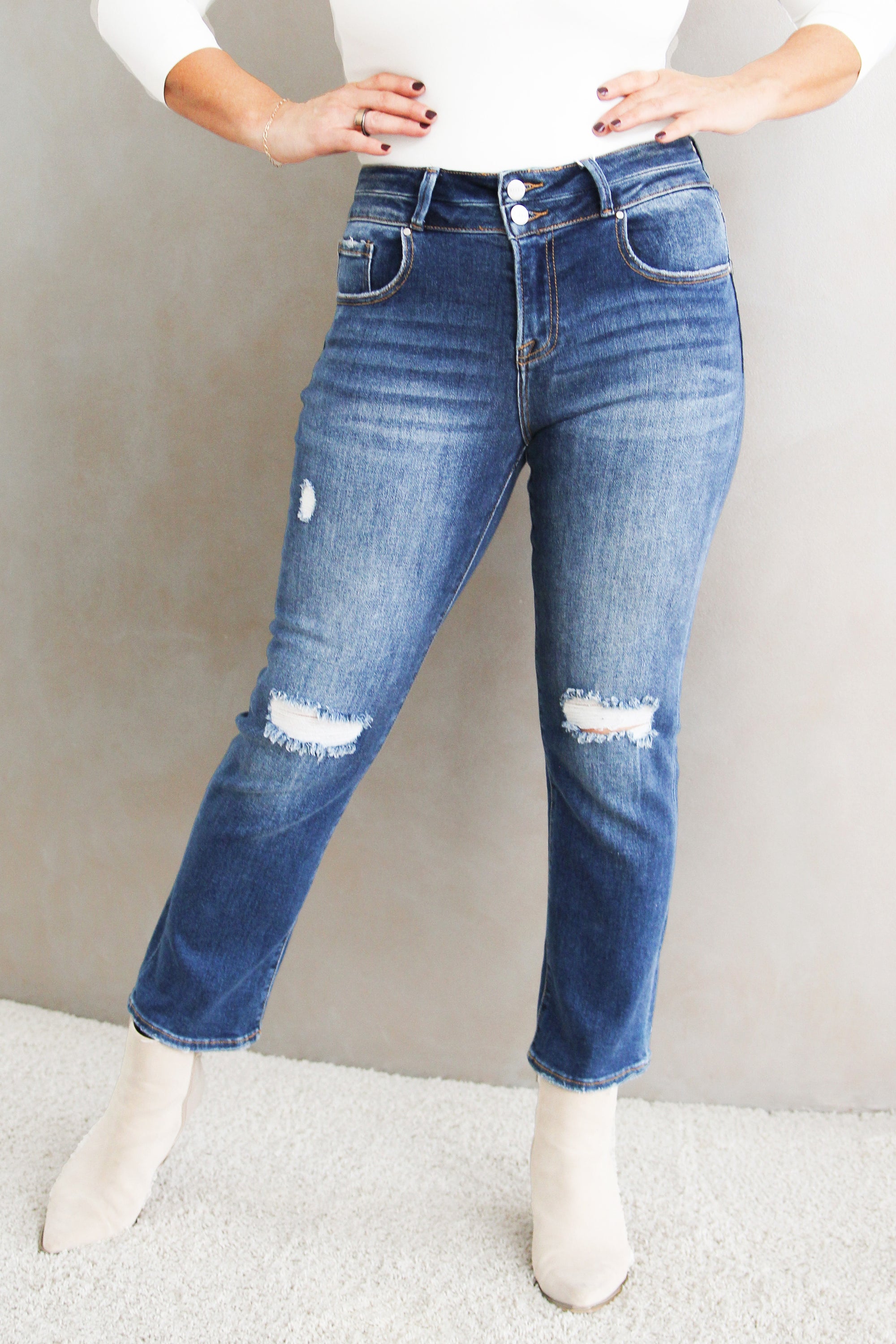 High Rise Ankle Straight Jeans