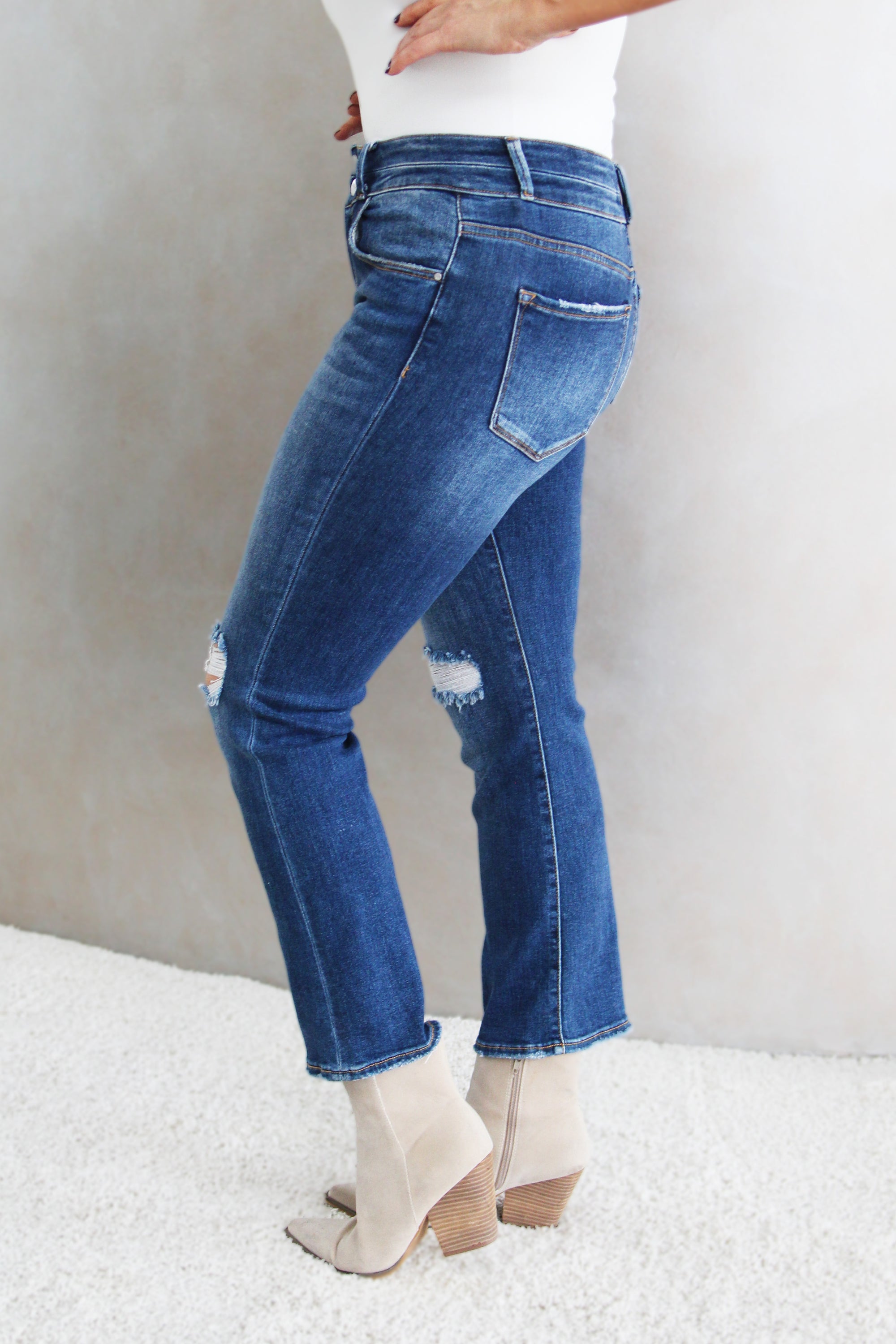 High Rise Ankle Straight Jeans