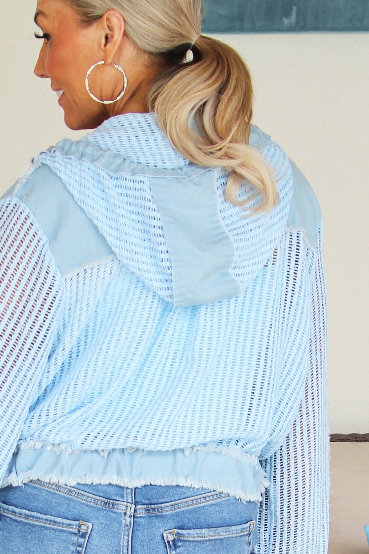 Hooded See Through Button Down Top
