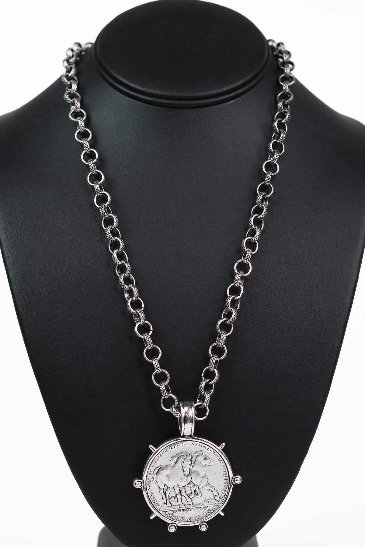 Two Horses Coin Pendant Chain Necklace