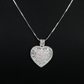 Rhinestone Heart Necklace w/ Baguette & Pave Trim