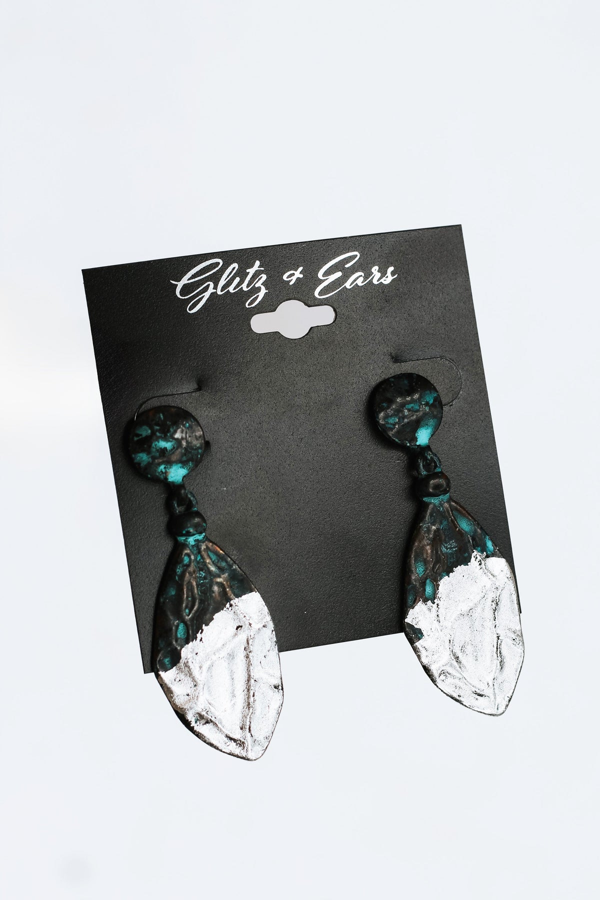 Foil Coated Patina Circle &amp; Teardrop Dangling Earrings