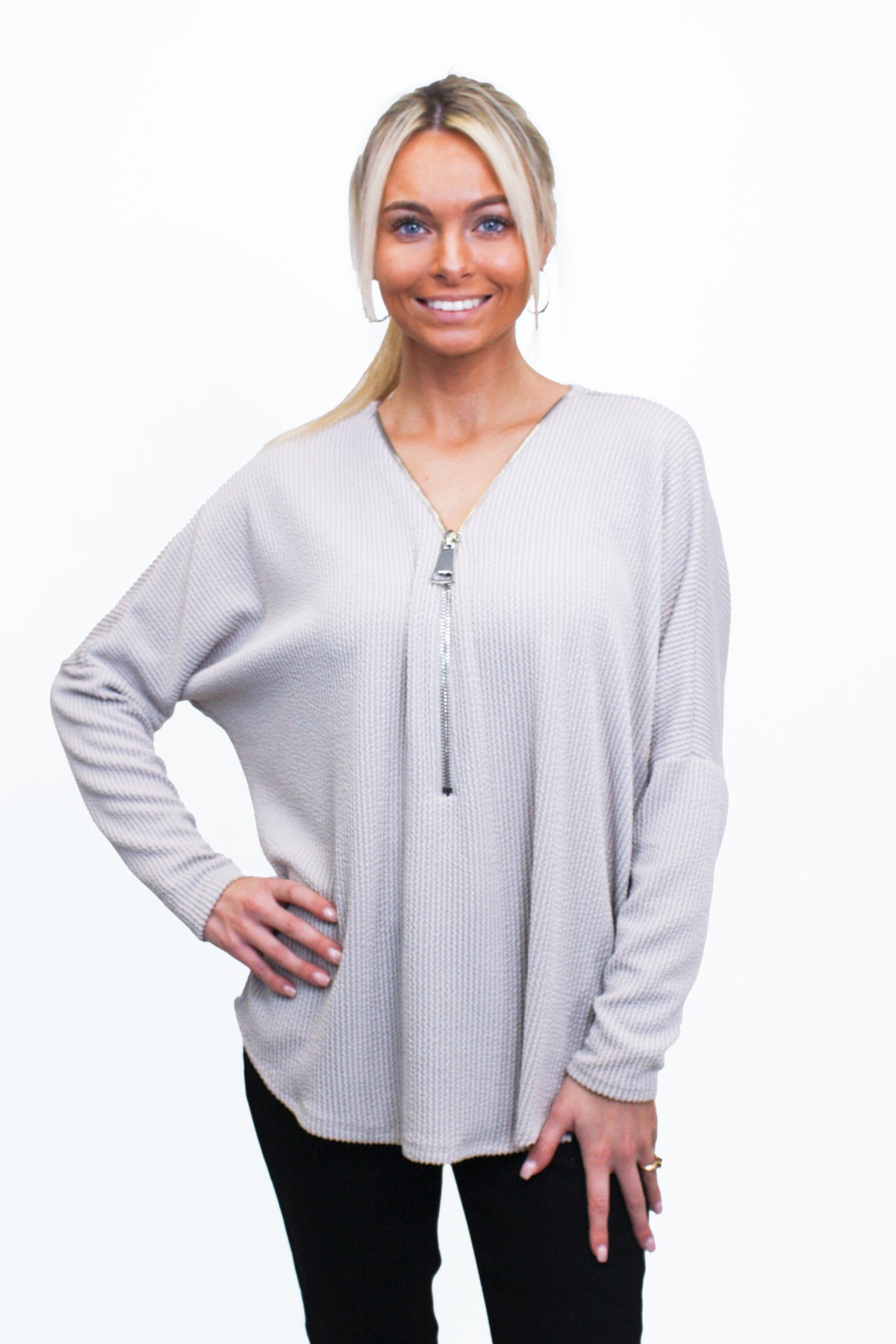 Dolman Sleeve Half Zipper Top