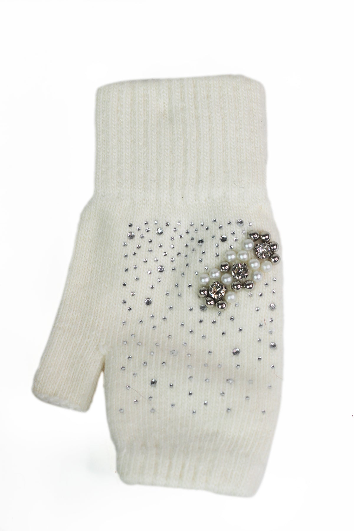 Fingerless Gloves w/ Scattered Rhinestones & Pearl Cluster