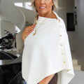 Asymmetrical Knit Poncho w/ Button Detail