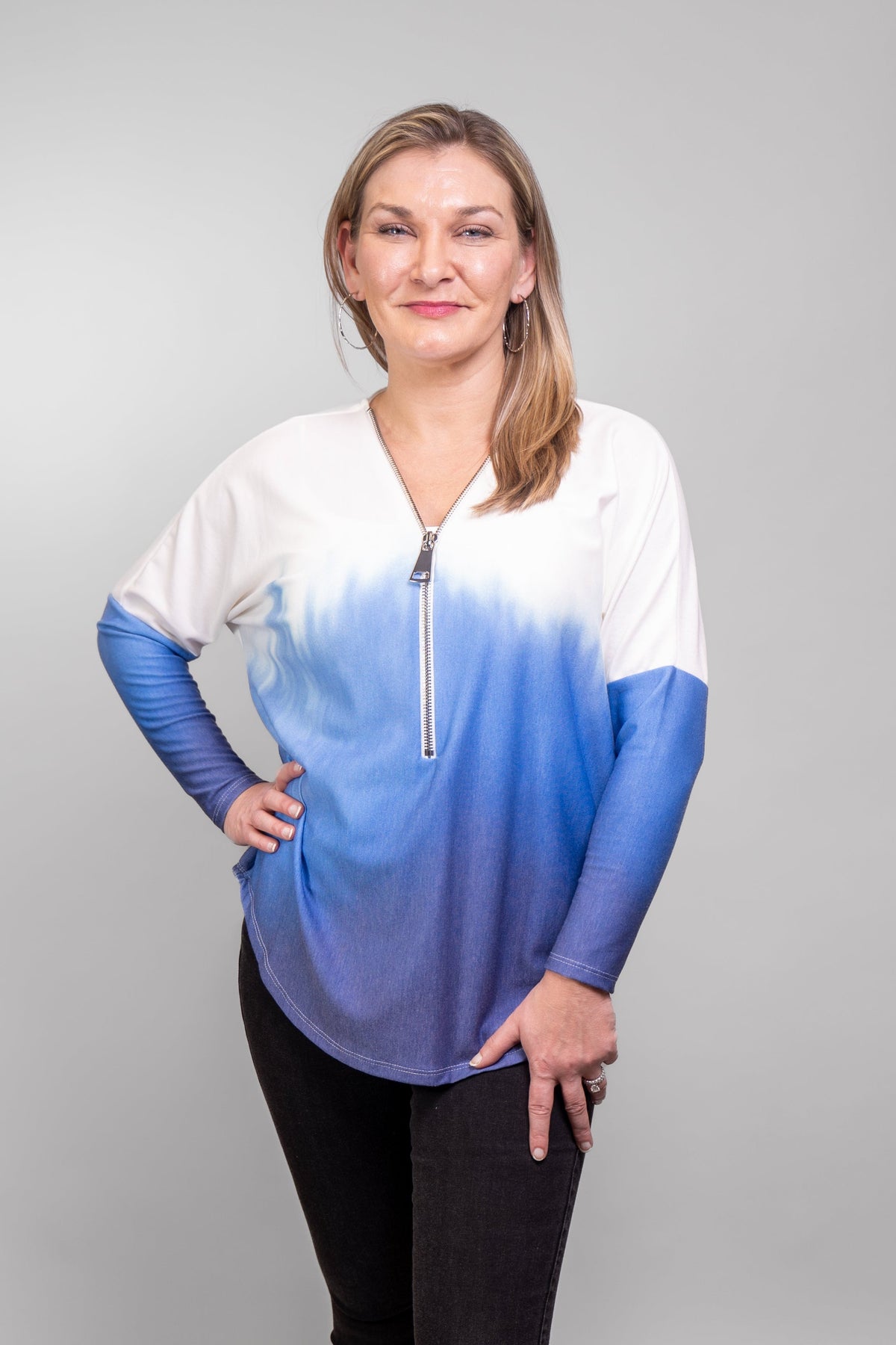 Ombre Dolman Sleeve Zipper Top