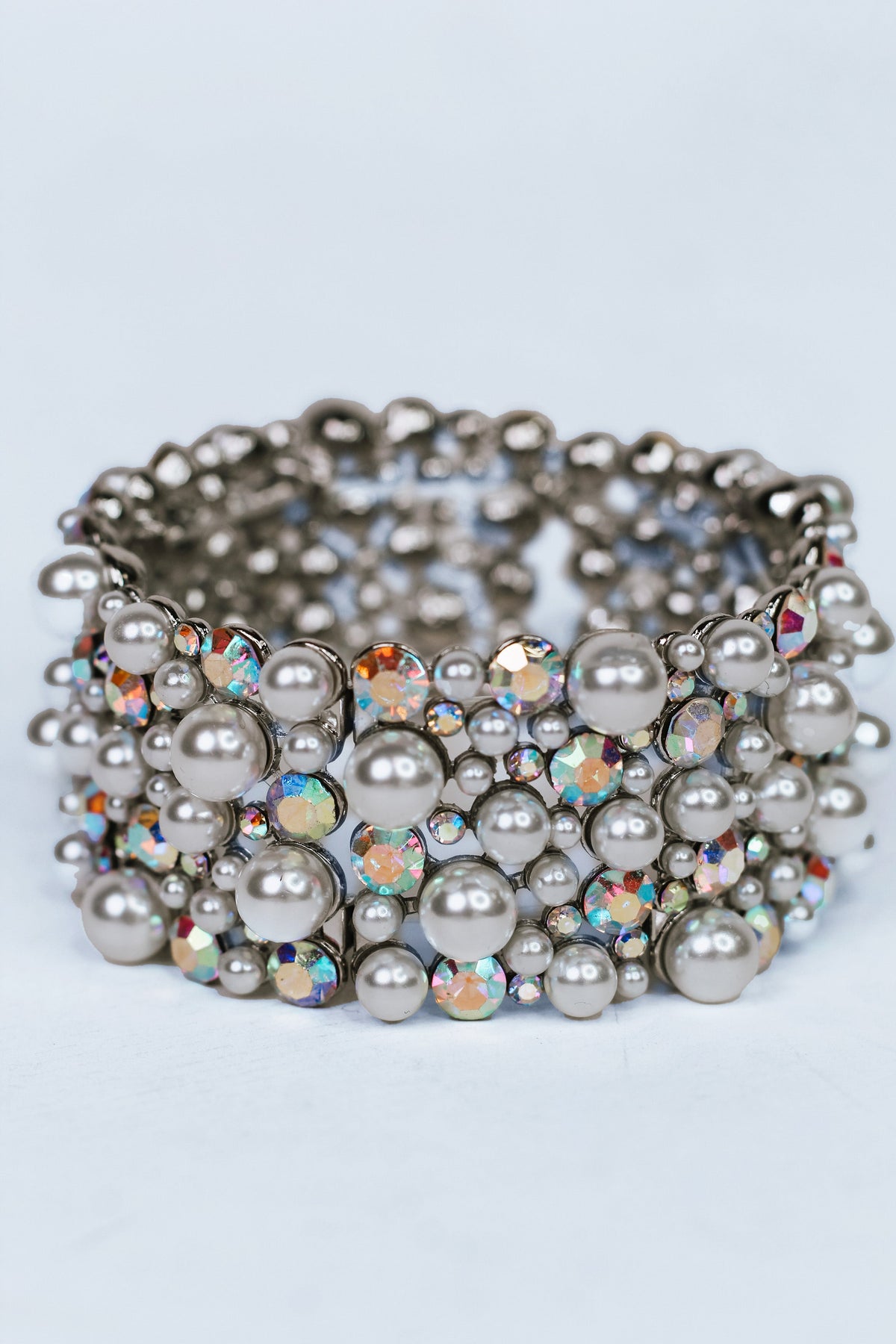 All Scatter Pearl &amp; Rhinestone Wide Bracelet
