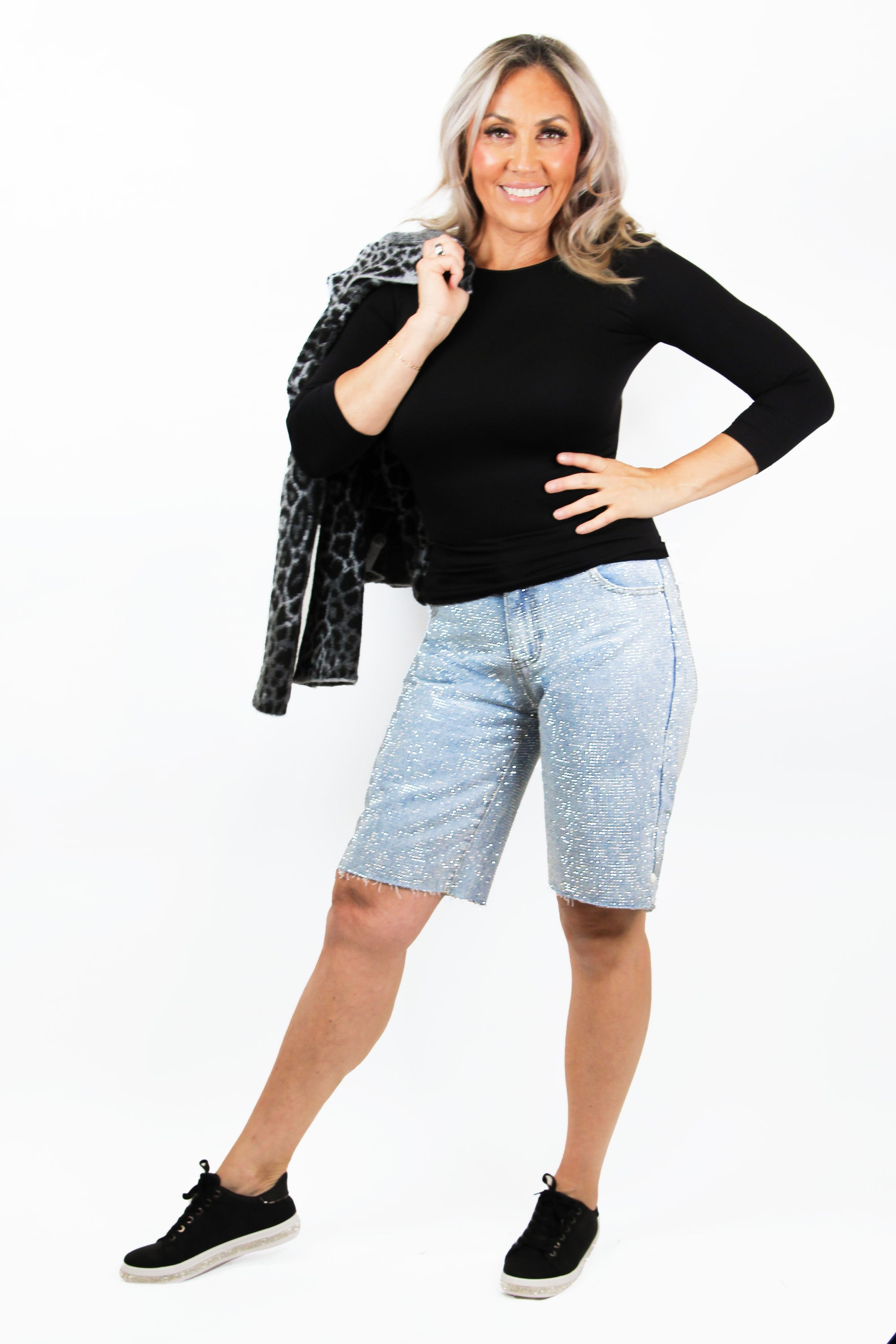 All Rhinestone Jean Shorts