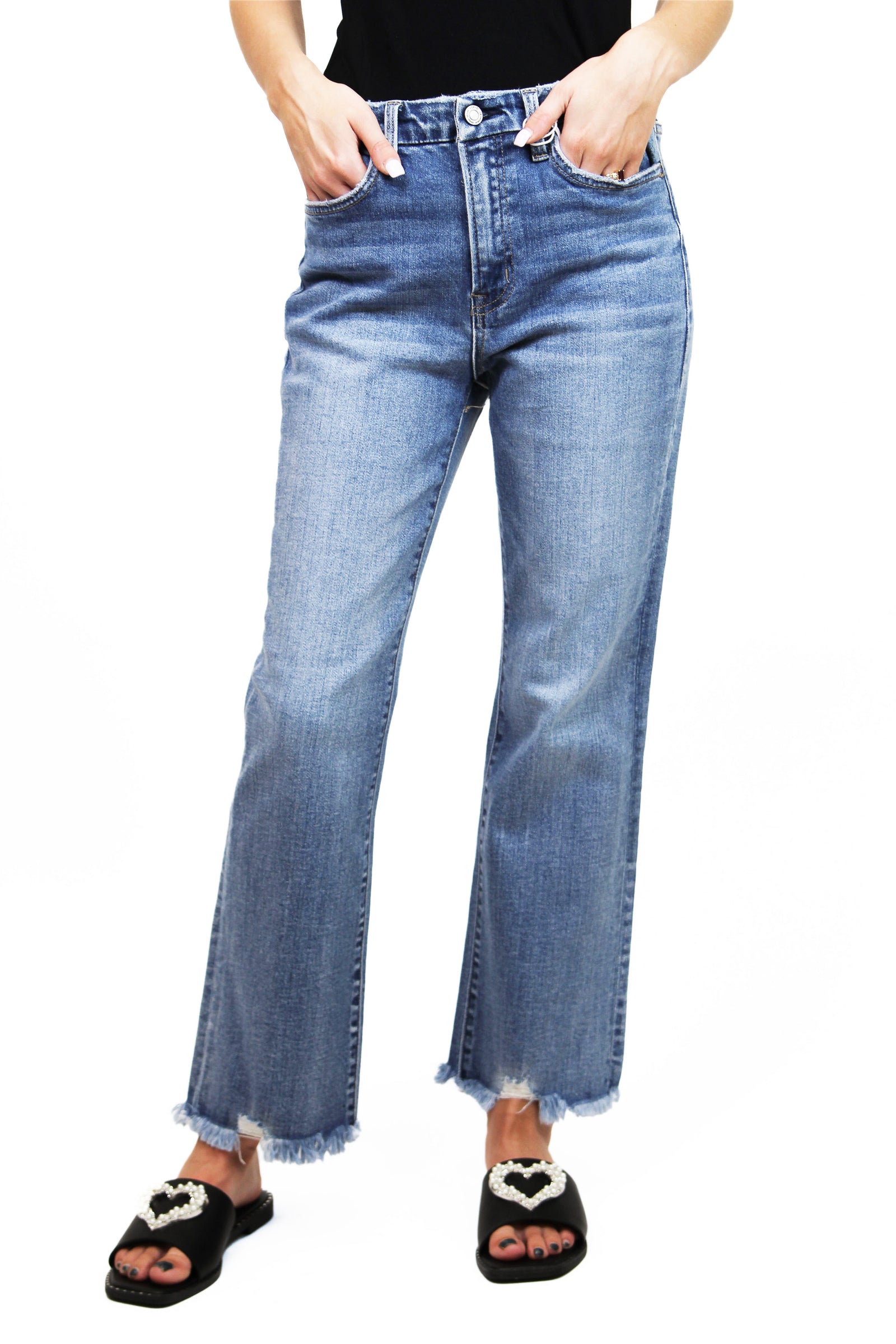 High Rise Crop Flare Raw Hem