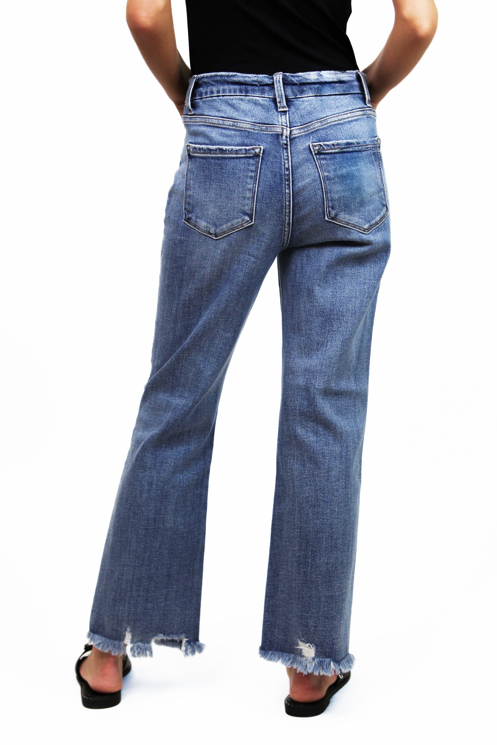 High Rise Crop Flare Raw Hem