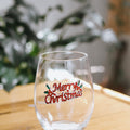 Merry Christmas Rhinestone Stemless Wine Glass