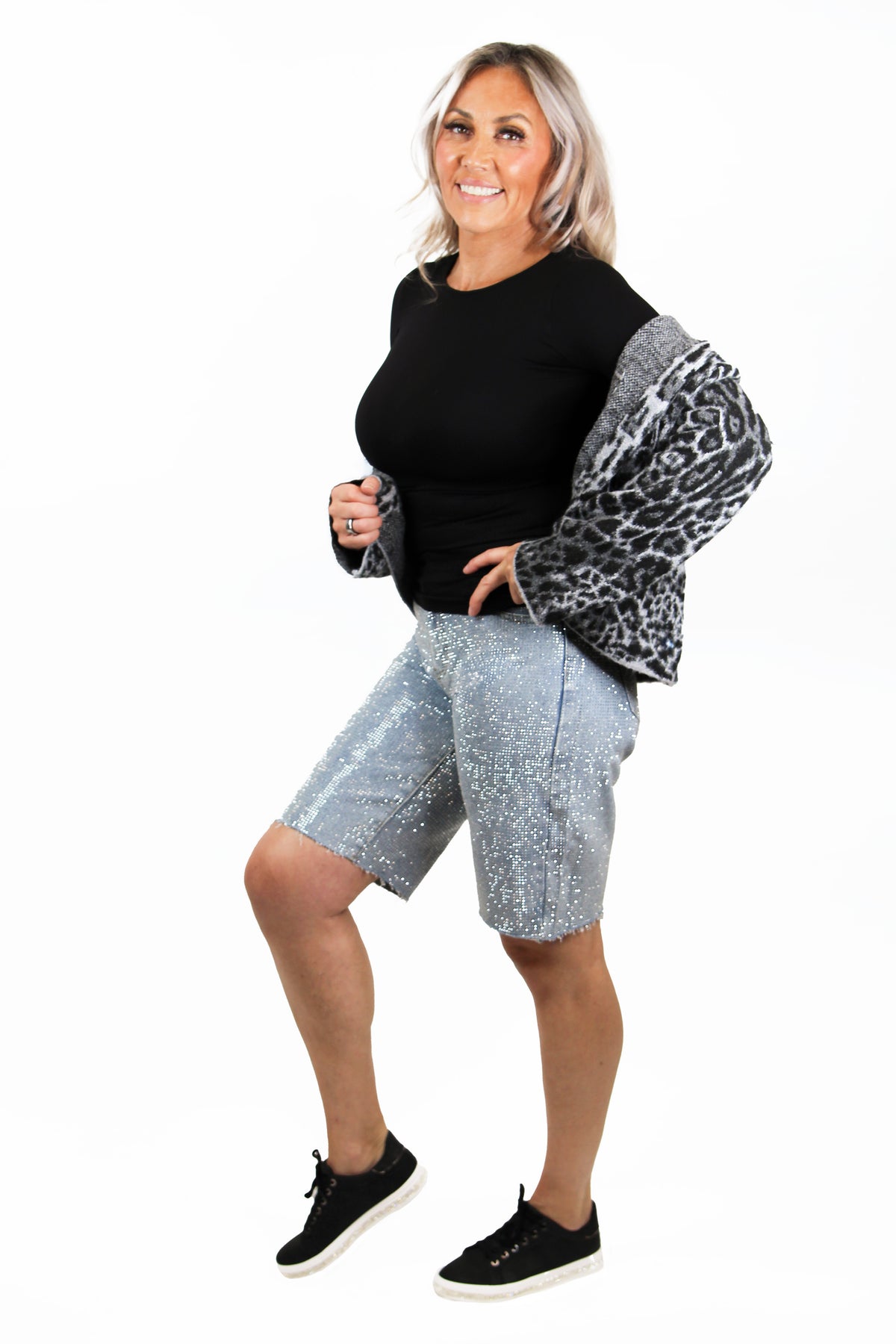 All Rhinestone Jean Shorts