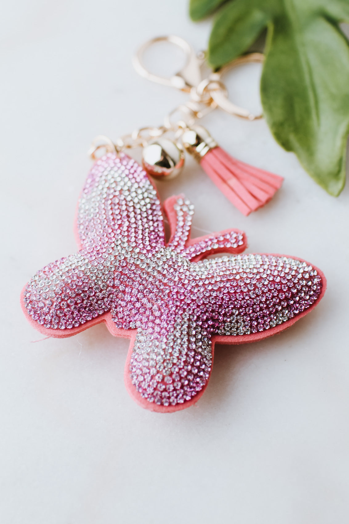 All Rhinestone Puff Butterfly Keychain