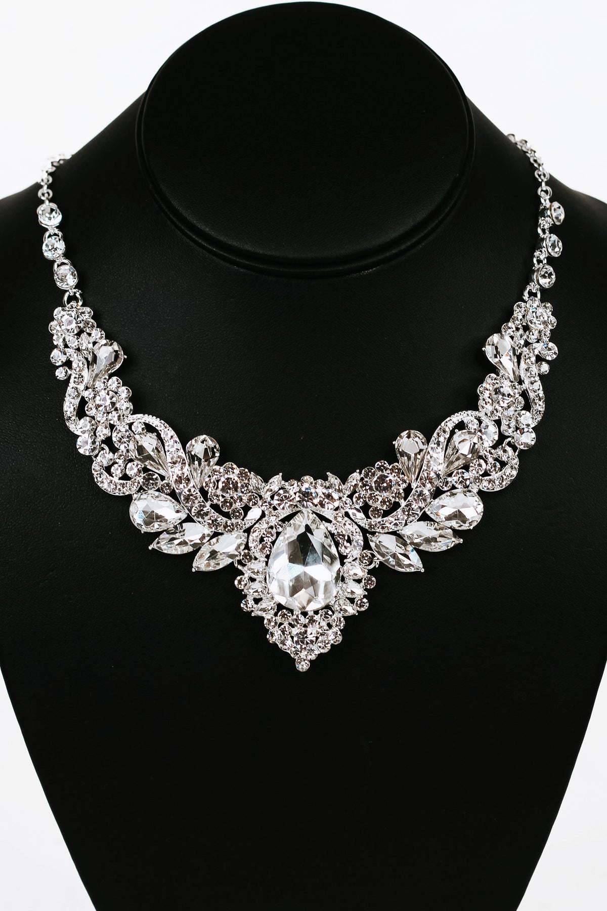 Teardrop Marquis & Rhinestone Swirls Statement Necklace