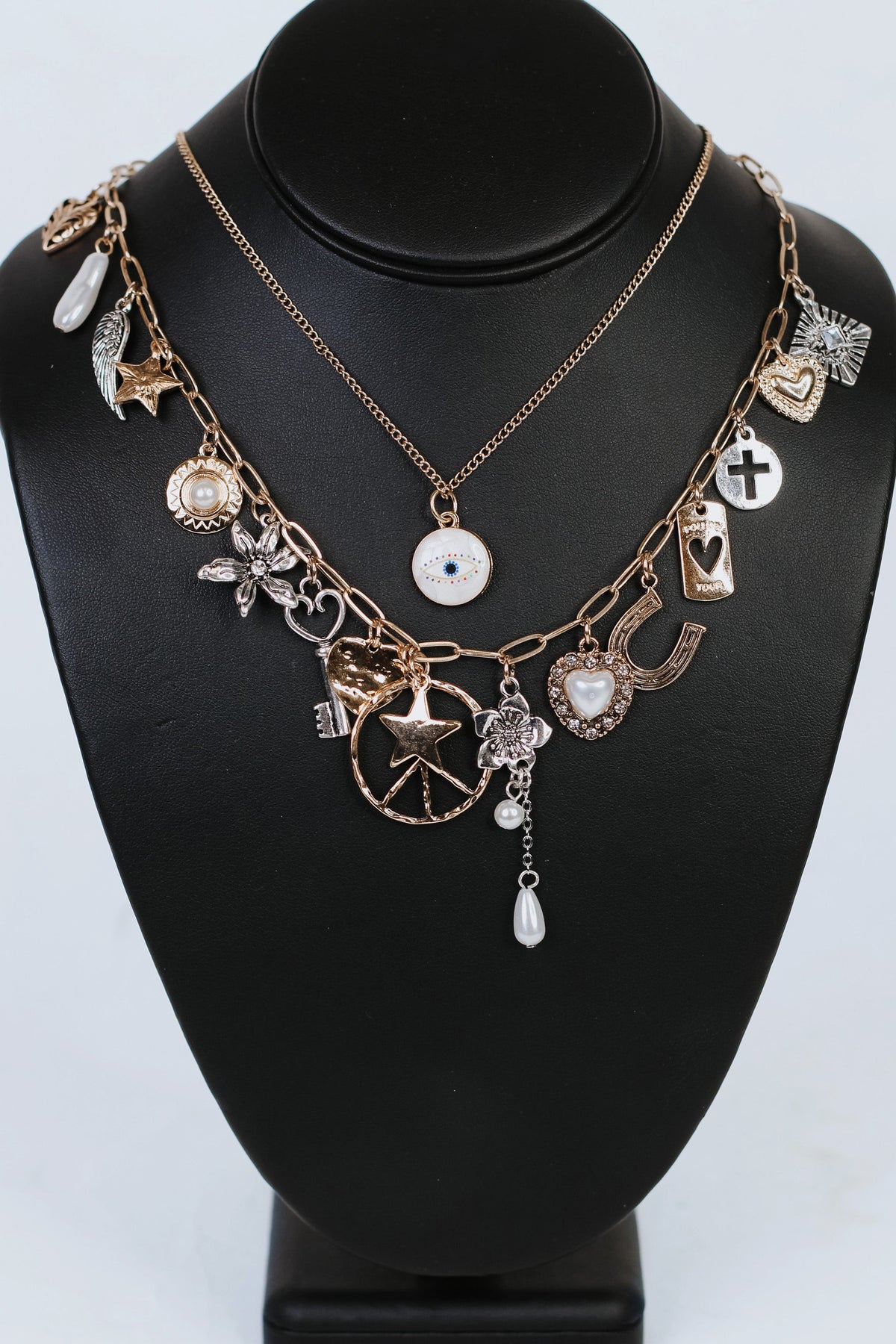 Hearts Stars and Various Charms Necklace