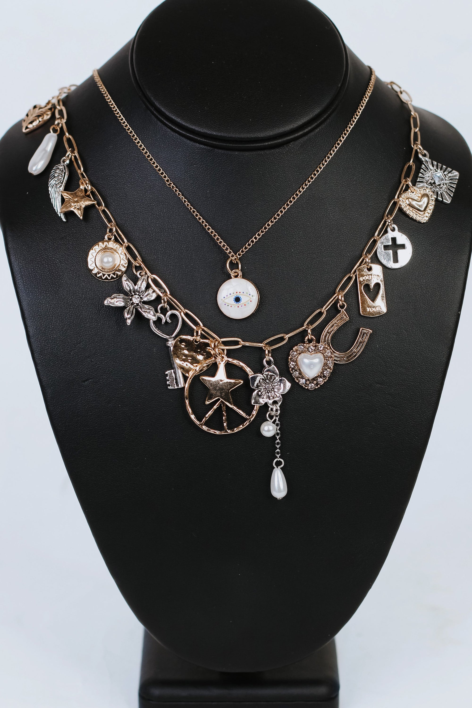 Hearts Stars and Various Charms Necklace