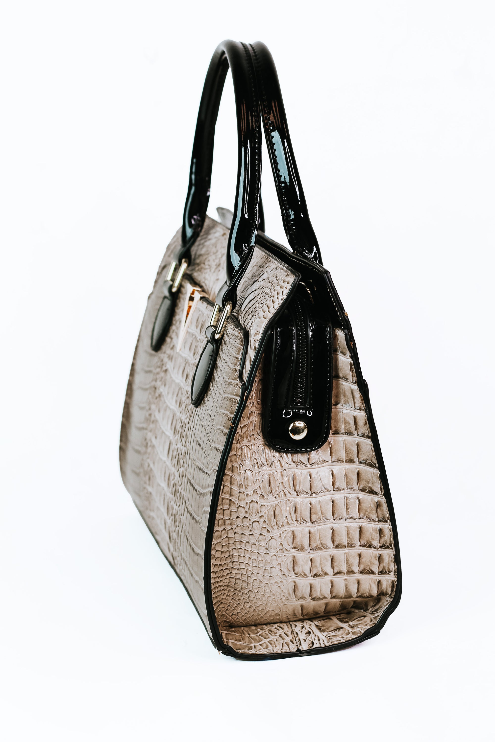 Faux Alligator Handbag w/ Patent Handles