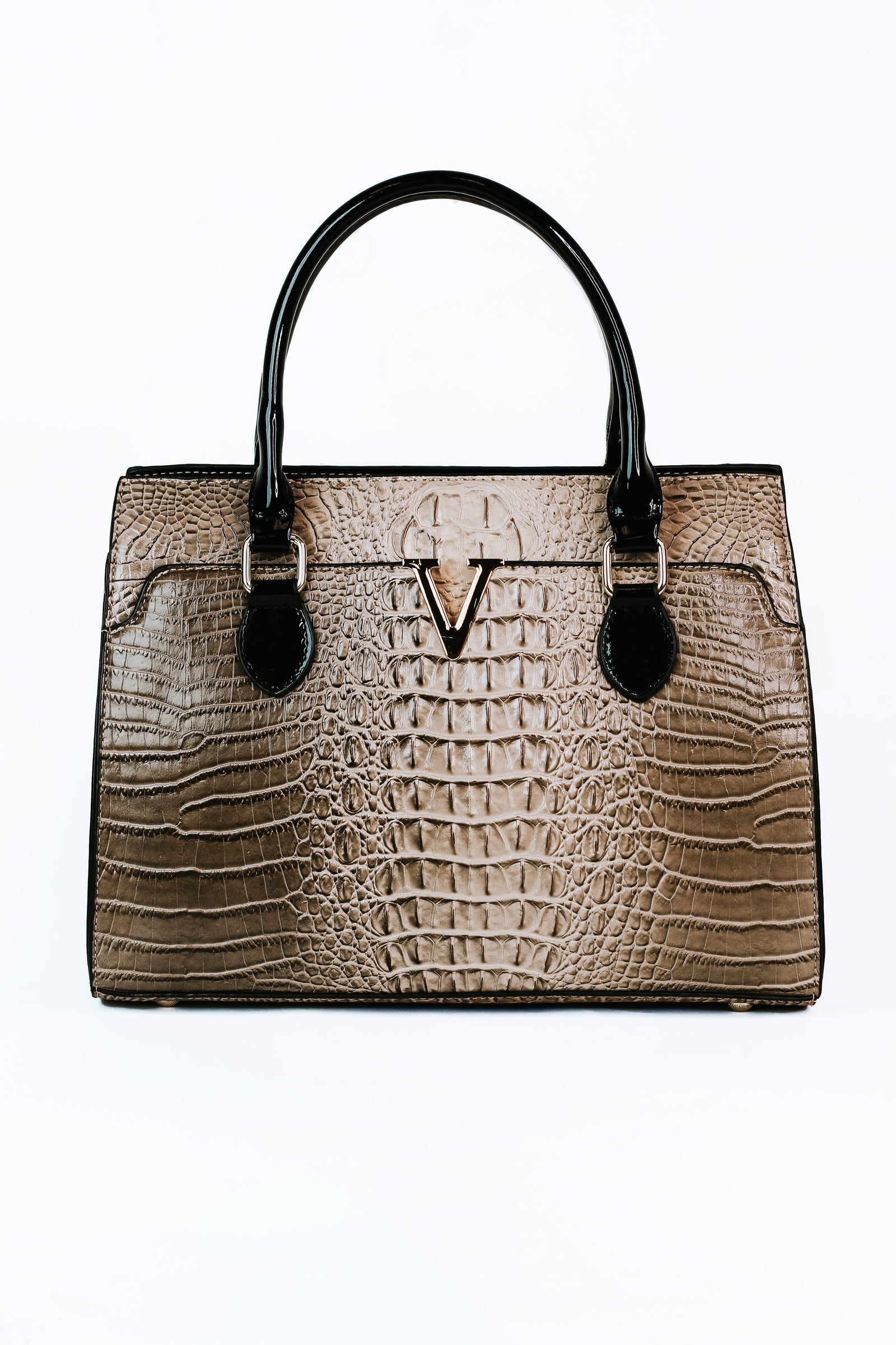 Faux Alligator Handbag w/ Patent Handles