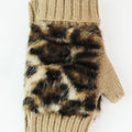 Leopard Faux Fur & Knit Fingerless Gloves