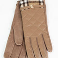 Quilted Faux Leather Gloves w/ Plaid Trim