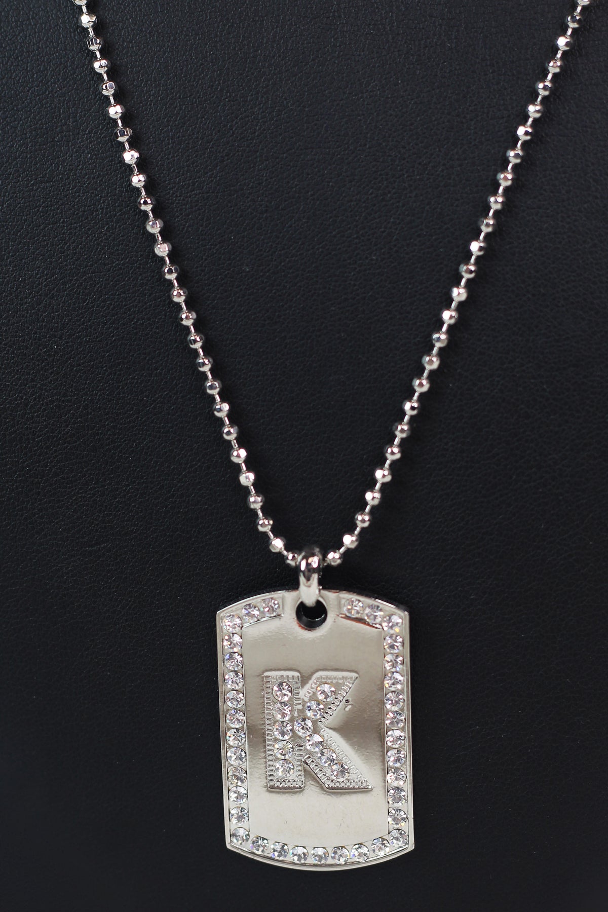 Link Chain Necklace w/ (K) Rhinestone Dog Tag