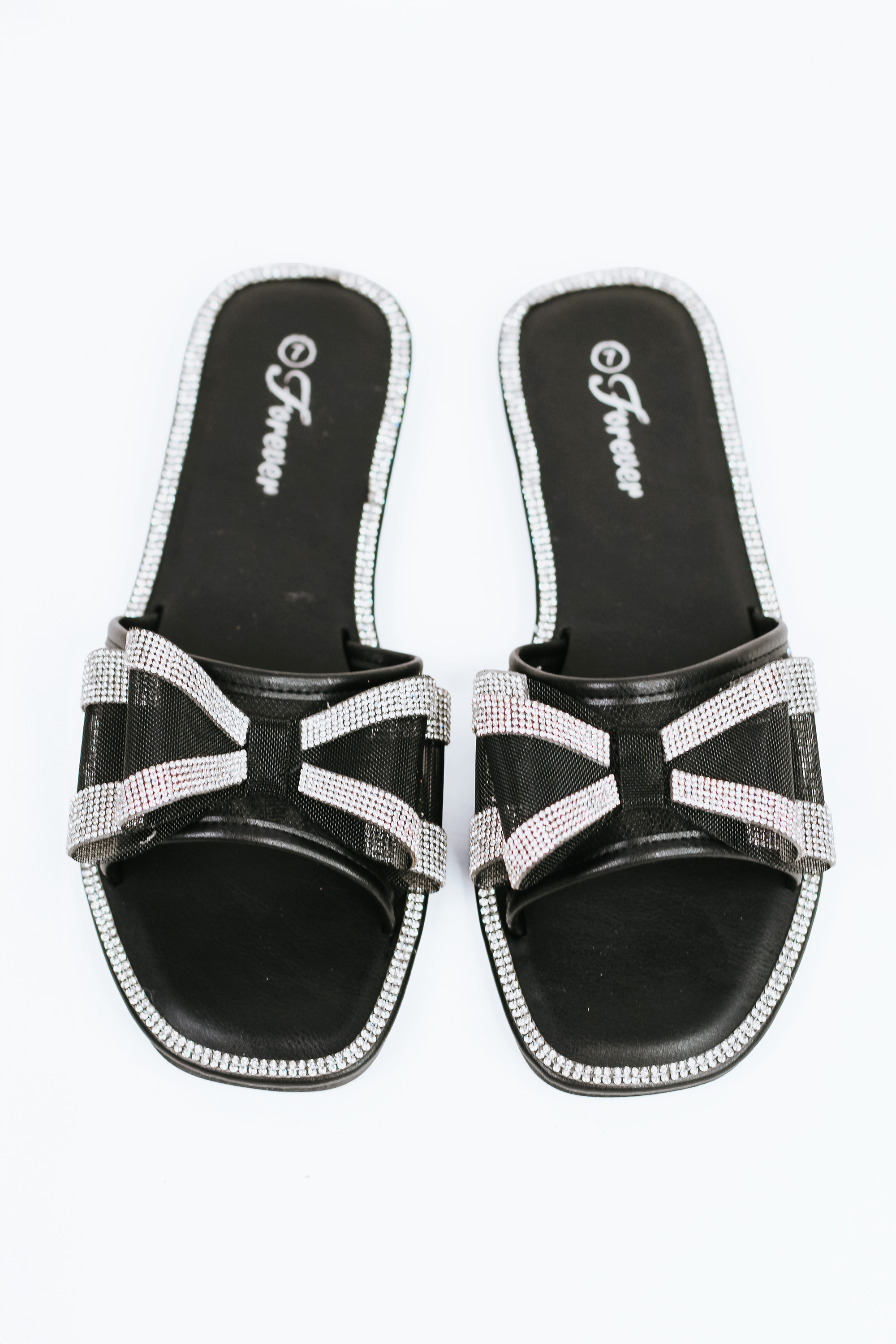 Flat Sandals w/ Rhinestone Trimmed Mesh Bow (SALE)