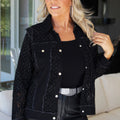 Sheer Lace & Denim Jacket w/ Rhinestone Accents
