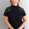 Short Sleeve Sweater w/ Lace & Stone Accents