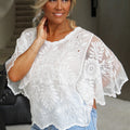 Semi Sheer Embroidered Top w/ Flounce Sleeves