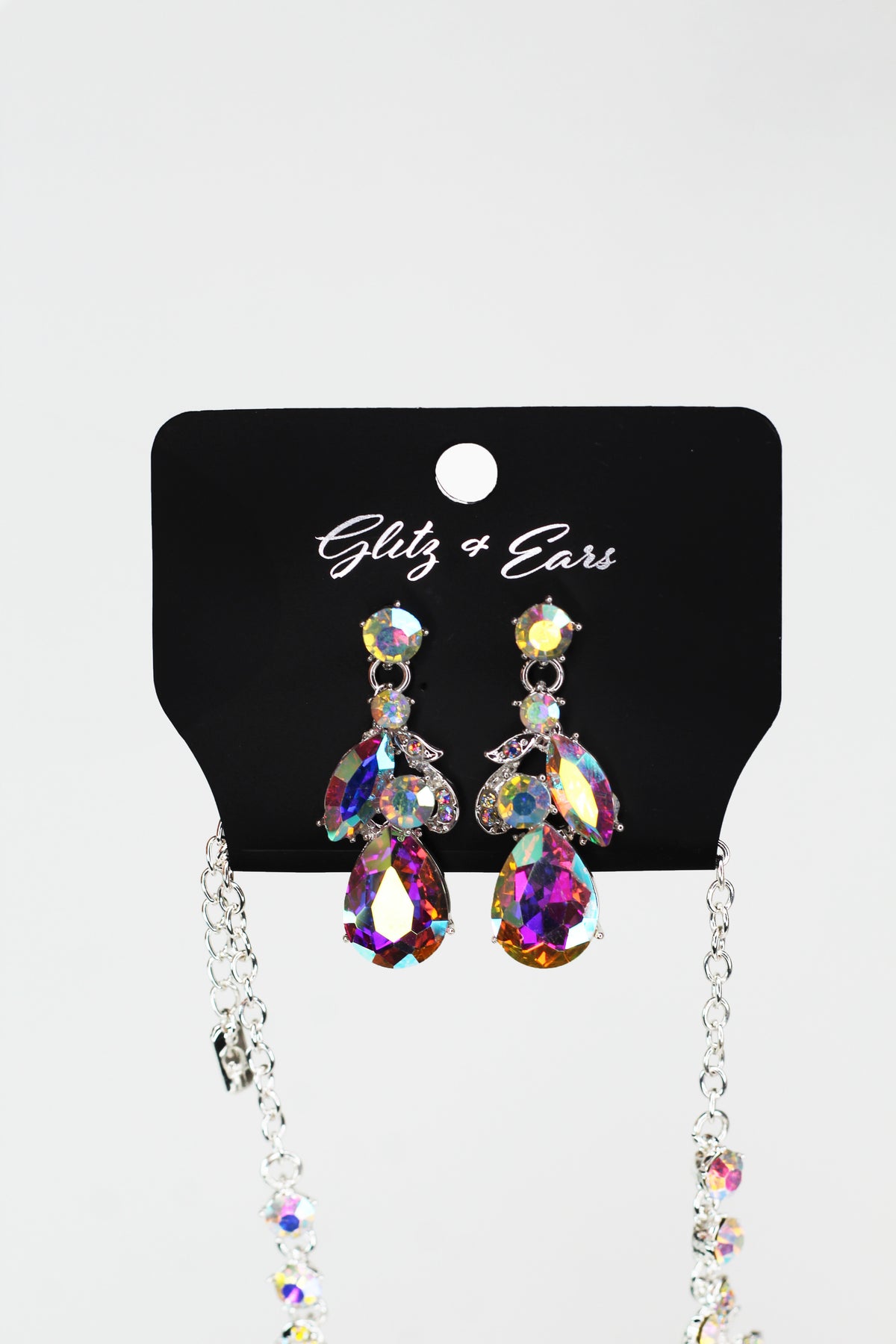 Large Marquis Rhinestones & Pave Leaves & Dangling Teardrop Necklace - Glitz & Ears Boutique