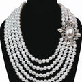 Large Oval Side Multi Strand Pearl Necklace