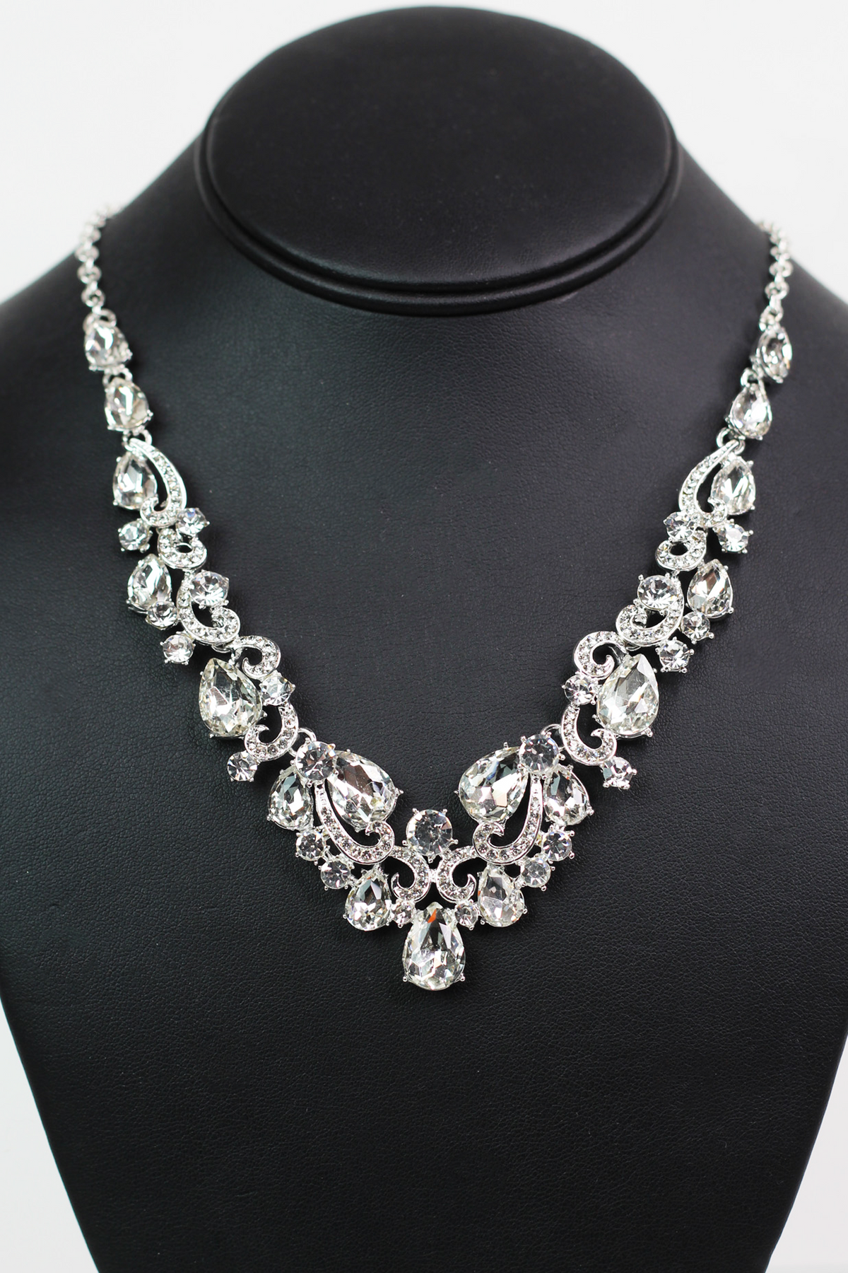 Teardrops Rounds &amp; Pave Curls Rhinestone Necklace