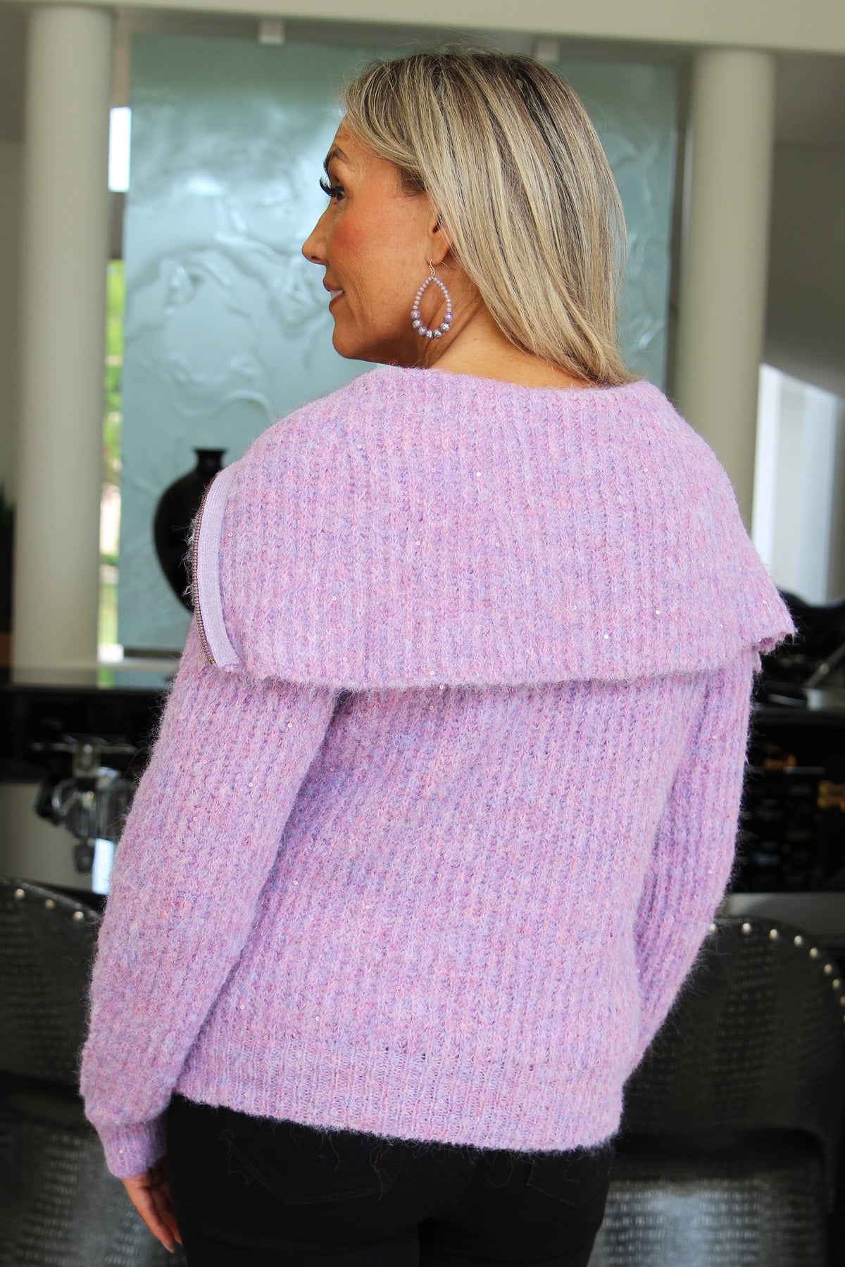 Half Zip Neckline Sequin Sweater