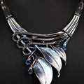 Metal Leaves Lines & Rhinestones Necklace