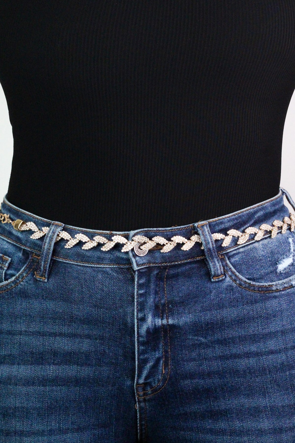 Rhinestone Leaves Chain Belt