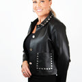 Faux Leather Studded Pocket & Collar Jacket