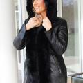 Hooded Fur Trimmed Vegan Leather 3/4 Winter Jacket