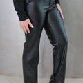 Straight Leg Faux Leather Pants & Belt w/ Gold Buckle
